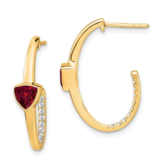 14k Trillion Created Ruby and Diamond J-hoop Earrings