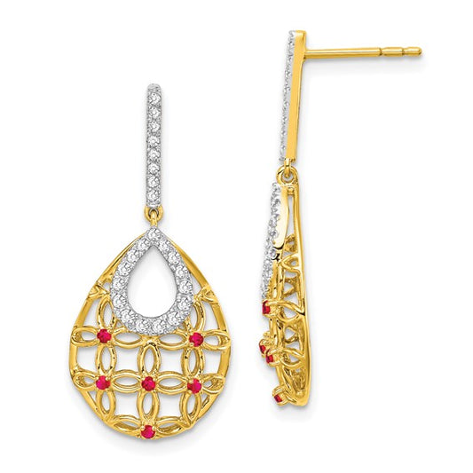 14k Ruby and Diamond Dangle Earrings