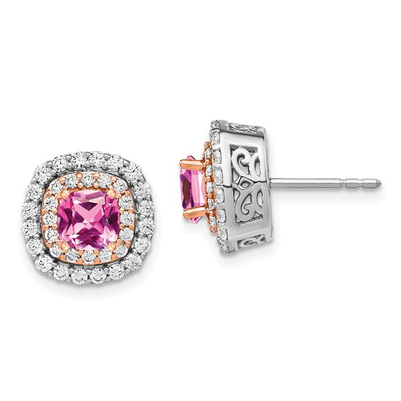 14K Two-Tone Lab Grown Diamond and Created Pink Sapphire Earrings