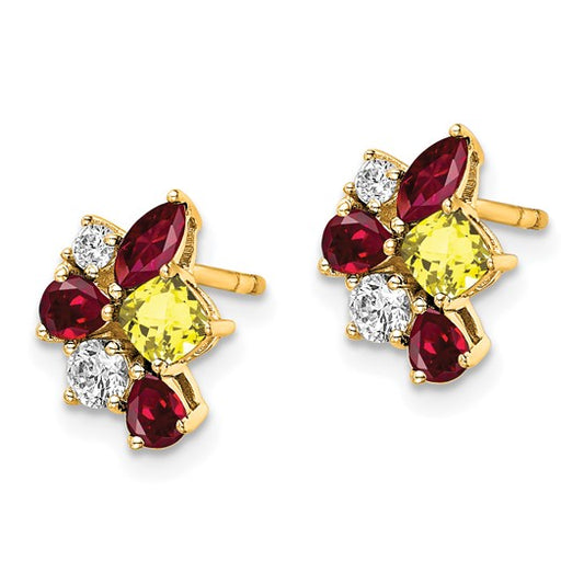 14K Lab Grown Diamond Created Ruby and Created Yellow Sapphire Earring