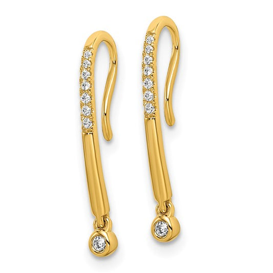 14k Polished Diamond Drop Wire Earrings