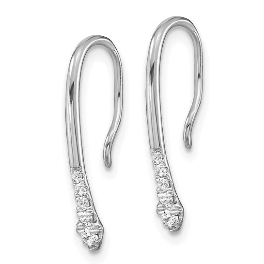 14k White Gold Polished Diamond Drop Wire Earrings