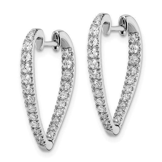 14k White Gold Polished Diamond In and Out Hoop Earrings