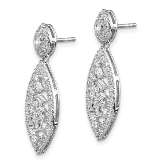 14k White Gold Polished Fancy Dangle Diamond Post Earring