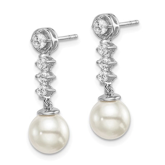 14k White Gold Freshwater Cultured Pearl and Diamond Post Earrings