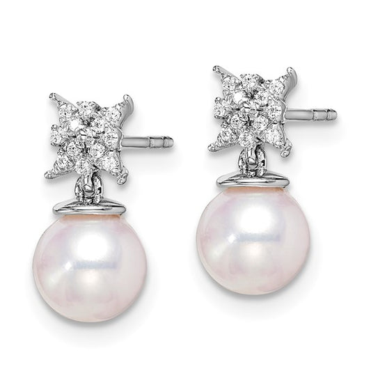 14k White Gold Freshwater Cultured Pearl and Diamond Post Earrings