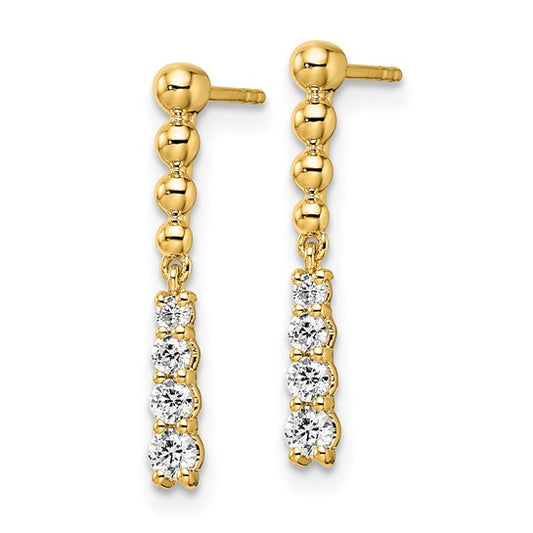 14K Lab Grown Diamond VS/SI GH, Beaded Bar Post Dangle Earrings