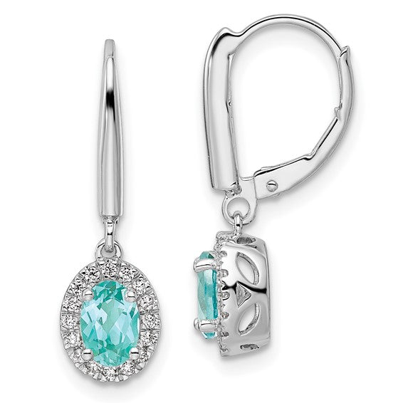 14K White Gold Lab Grown Diamond and Cr Paraiba Halo Leverback Earrings