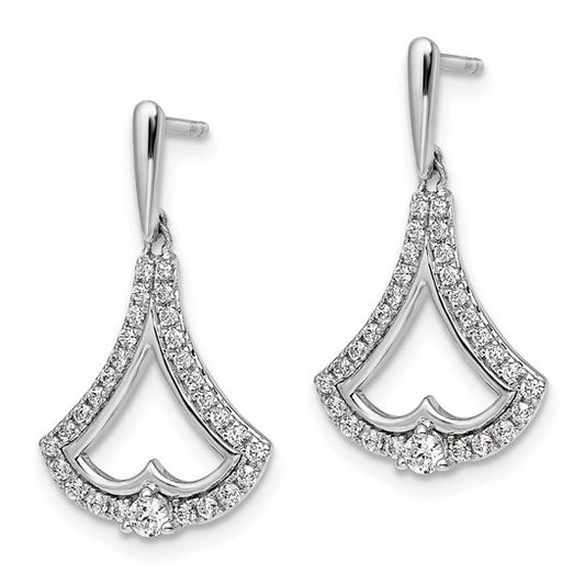 14k White Gold Diamond Post Dangle Earrings
