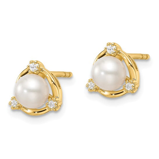 14K Lab Grown Diamond and FWC Pearl Post Earrings
