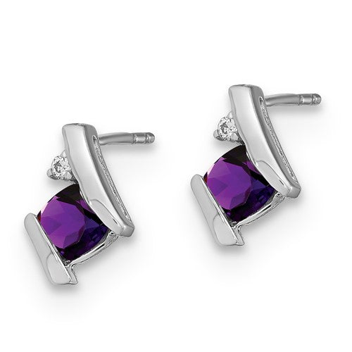 10k White Gold Polished Amethyst and Diamond Earrings