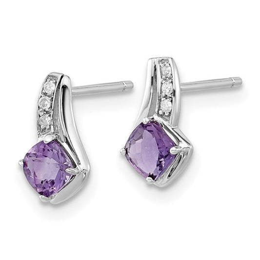 10K White Gold Amethyst and Diamond Earrings
