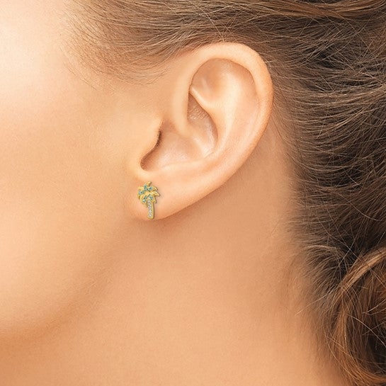 14k Madi K Blue and Clear CZ Palm Tree Post Earrings