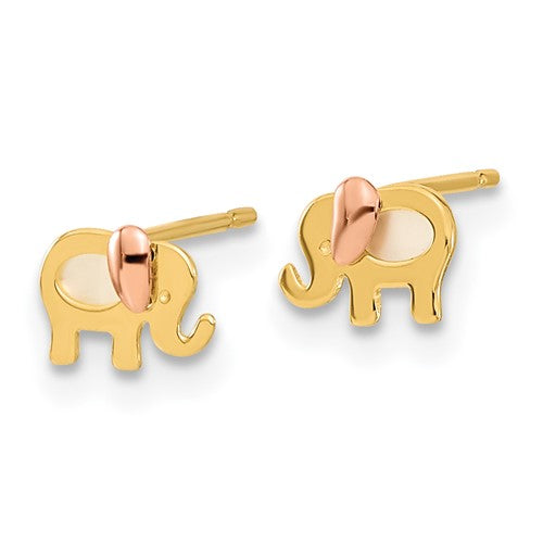 14k Madi K Two-tone Childrens MOP Elephant Post Earrings