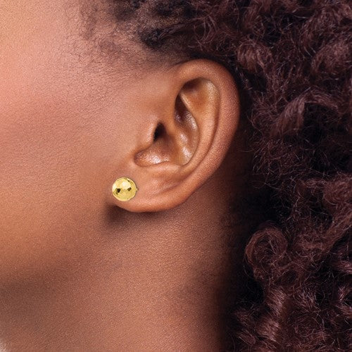 14K Gold Polished and Diamond Cut 8MM Ball Post Earrings