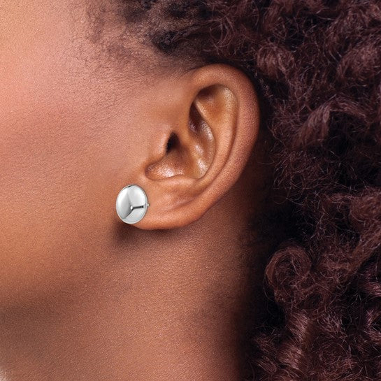 14k White Polished 12mm Button Post Earrings