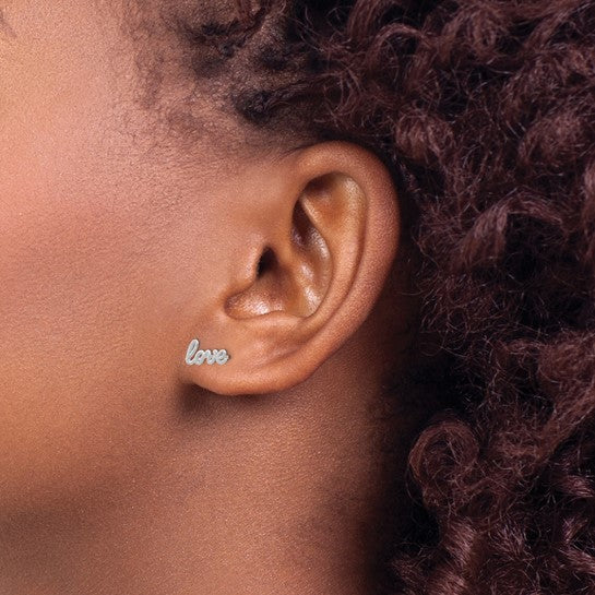 14k White Gold Polished Love Post Earrings