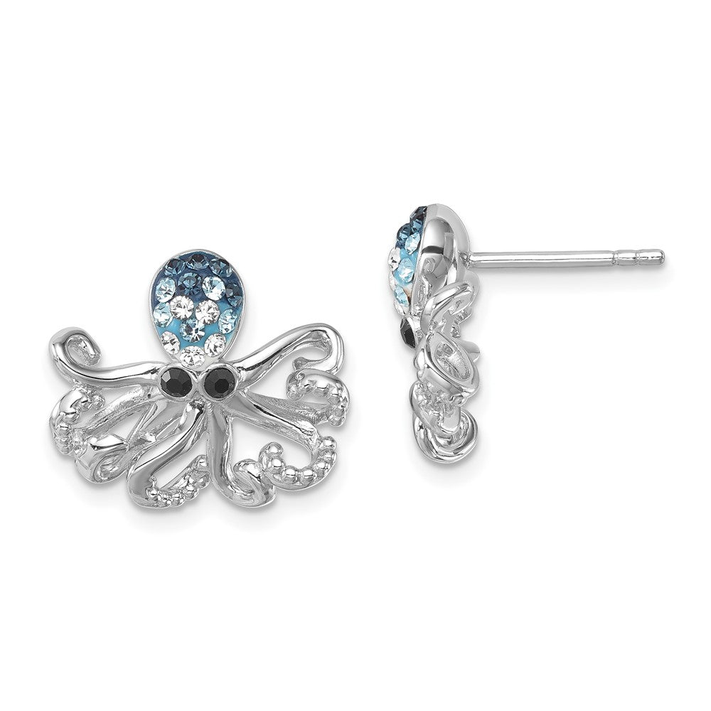 Sterling Silver Rhodium-plated Polished Crystal Octopus Post Earrings