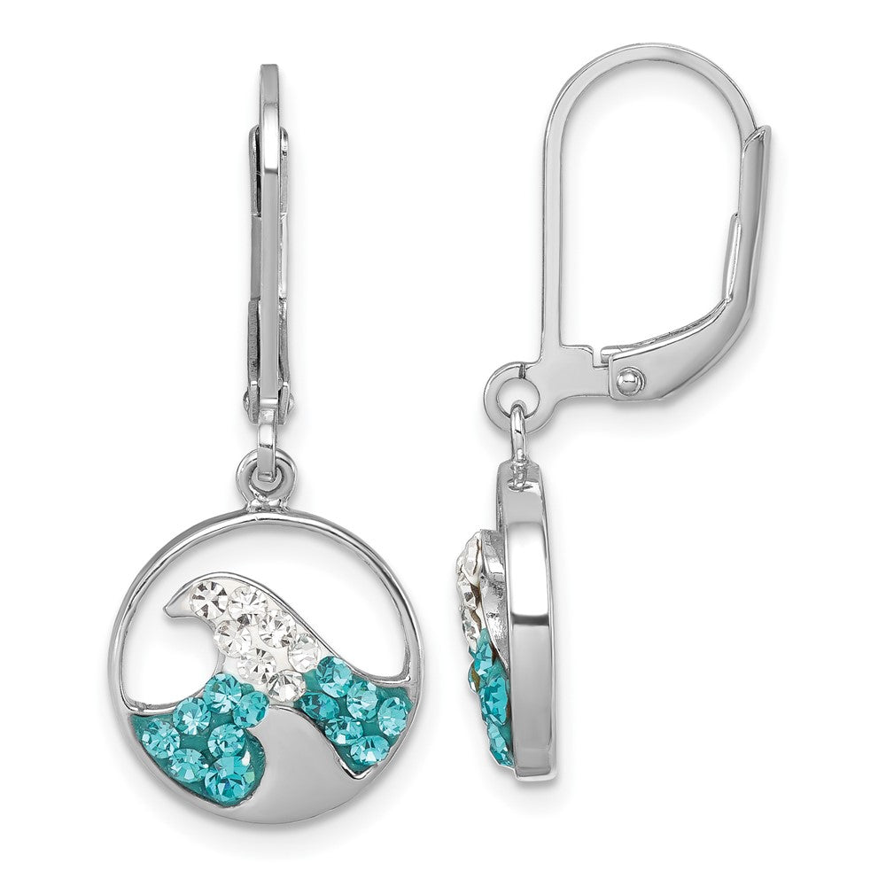 Sterling Silver Rhodium-Plated Crystal Whitecap Wave Dangle Earrings