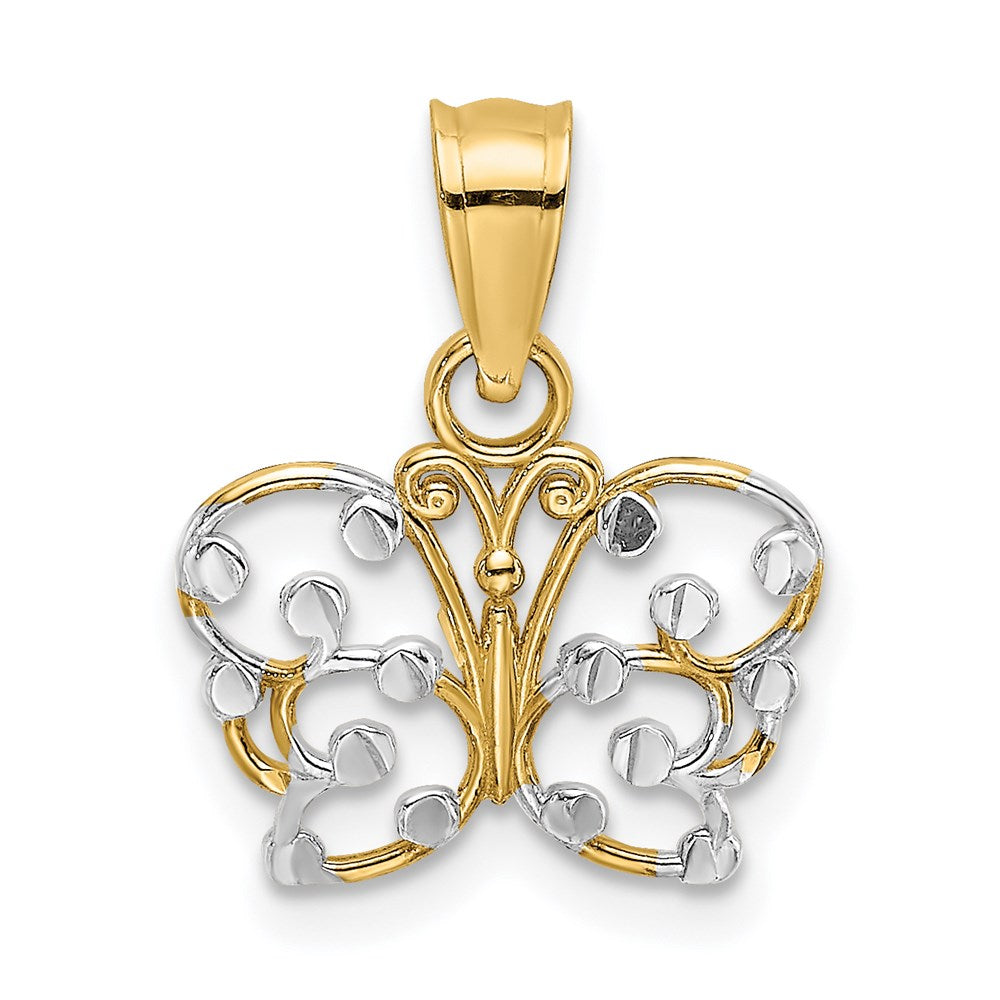 14k w/ Rhodium Diamond-cut Butterfly Charm