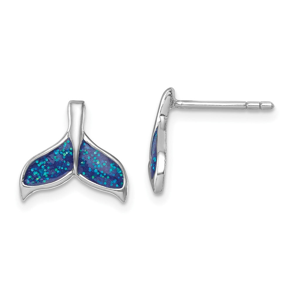 Sterling Silver Rh-plated Polished Enameled Whale's Tail Dangle Earrings