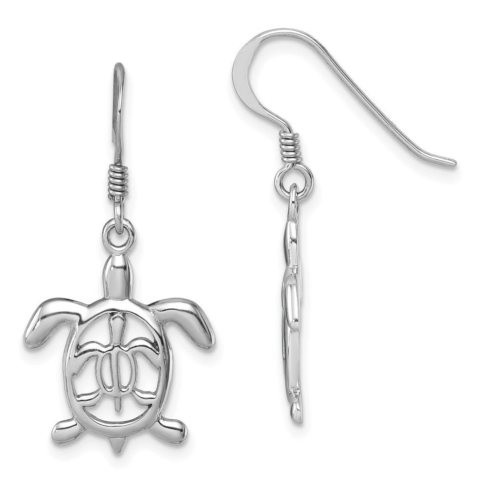 Sterling Silver Rhodium-plated Cut Out Mother & Baby Turtle Dangle Earring