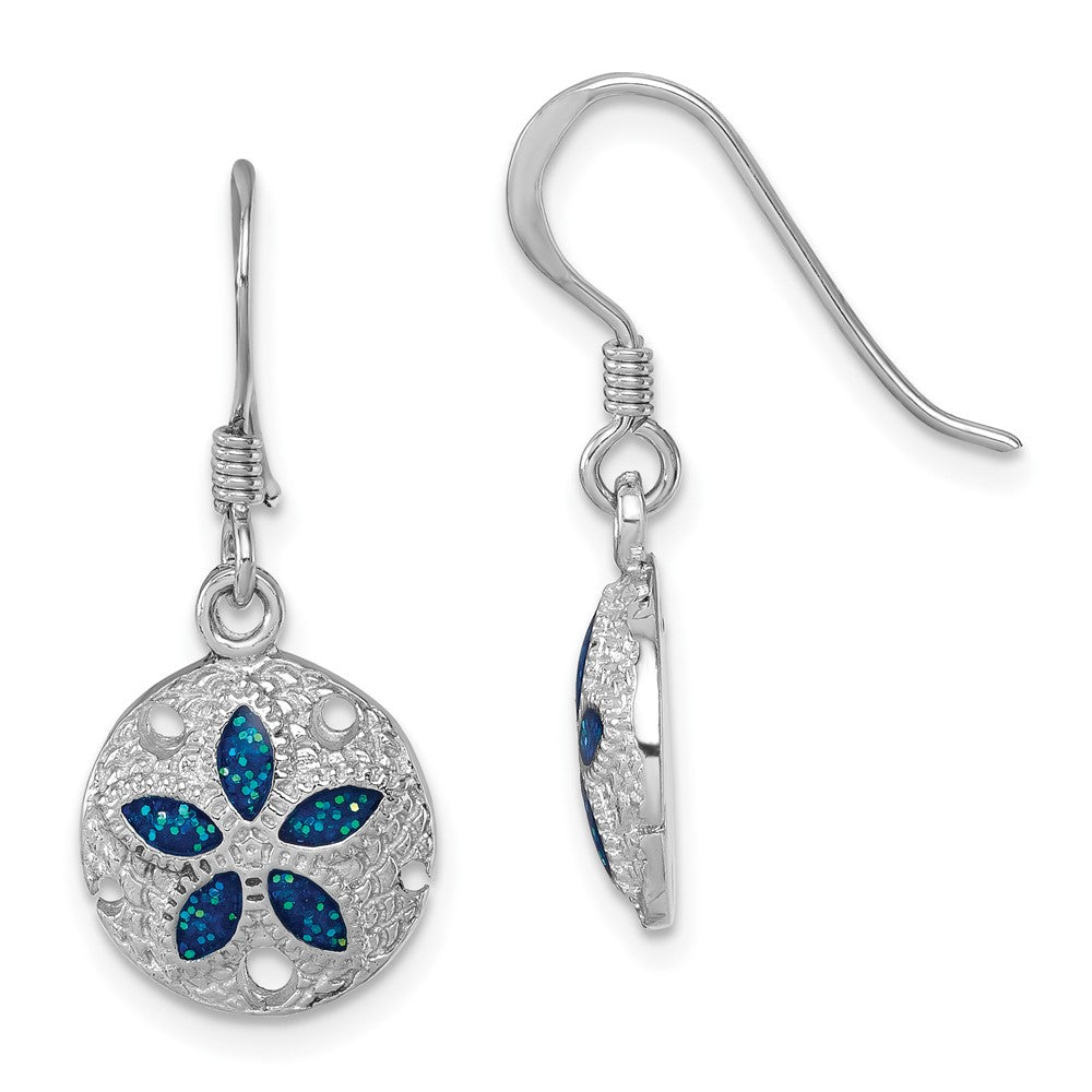 Sterling Silver Rhodium-plated Enameled Sand Dollar Dangle Earring