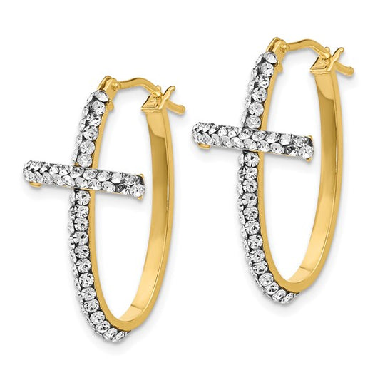 Leslie's 14K Crystals from Swarovski Polished Cross Hoop Earrings