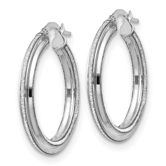 Leslie's 14K White Gold Polished Glimmer Infused Textured Hoop Earrings