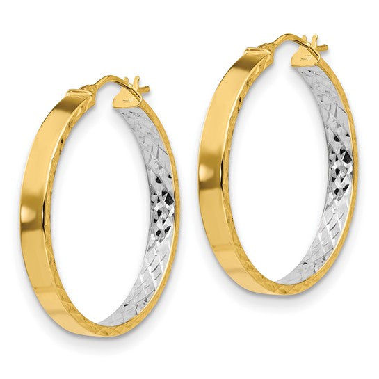 Leslie's 14K with White Rhodium Polished and D/C Hoop Earrings