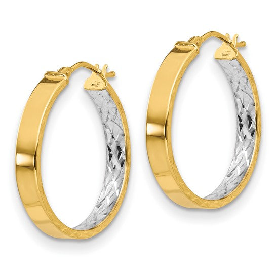 Leslie's 14K with White Rhodium Polished and D/C Hoop Earrings