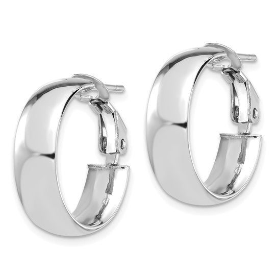 Leslie's 14K White 6mm High Polished Omega Back Hoop Earrings