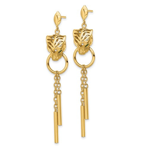 Leslie's 14k Polished Green Enamel Tiger Post Dangle Earrings