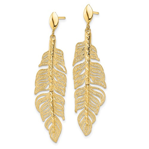 Leslie's 14k Polished D/C Textured Leaf Post Dangle Earrings