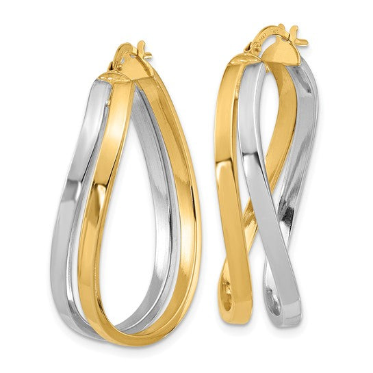 Leslie's 14K Two-tone Polished Twisted Oval Hoop Earrings