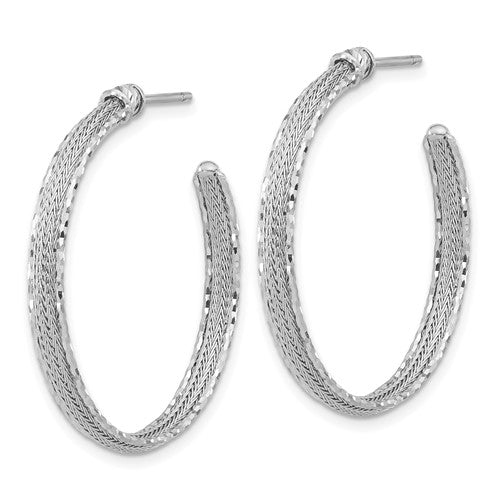 Leslie's 14K White Gold Diamond-cut and Textured Post Hoop Earrings