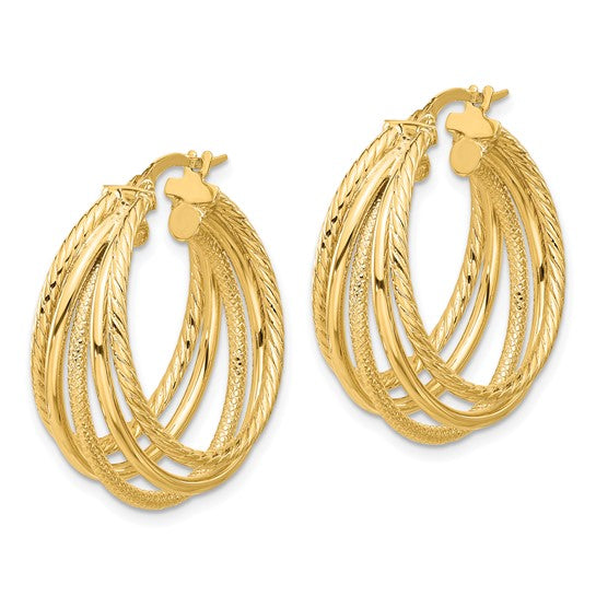 Leslie's 14K Polished and Multi Textured Hoop Earrings