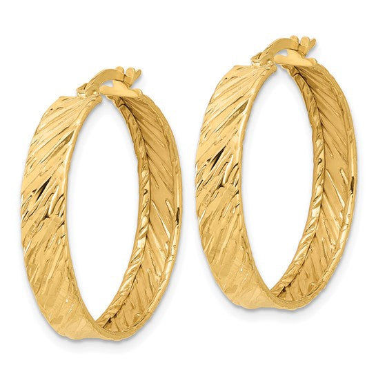 Leslie's 14K Polished and Textured Round Hoop Earrings