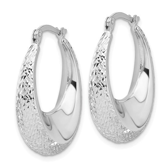 Leslie's 14K White Gold Diamond-Cut Oval Hoop Earrings