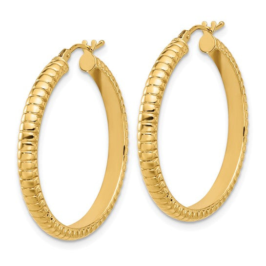 Leslie's 14K Polished and Textured Round Hoop Earrings