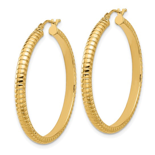 Leslie's 14K Polished and Textured Round Hoop Earrings