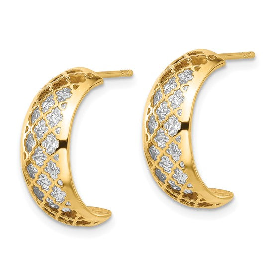 Leslie's 14K with White Rhodium Polished and Dia-cut J-Hoop Earrings