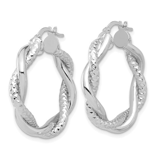 Leslie's 14K White Gold Polished and Textured Twisted Round Hoops