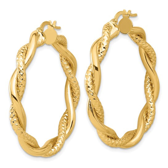 Leslie's 14K Polished and Textured Twisted Round Hoops