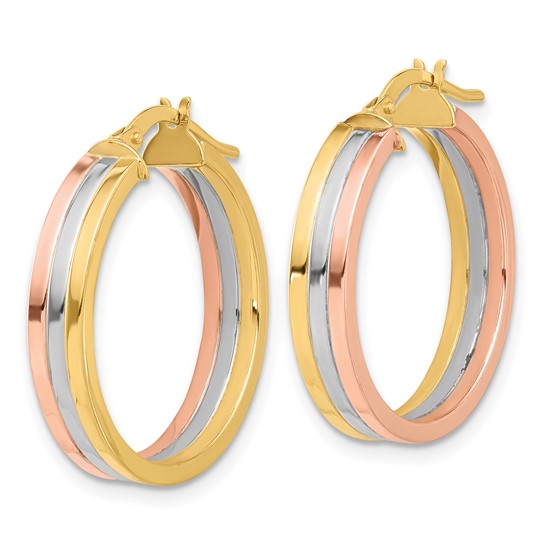 Leslie's 14K Tri-color Polished Three-row Left Right Hoop Earrings