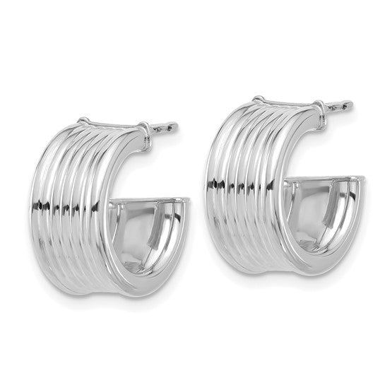 Leslie's 14K White Gold Polished and Grooved J-Hoop Post Earrings