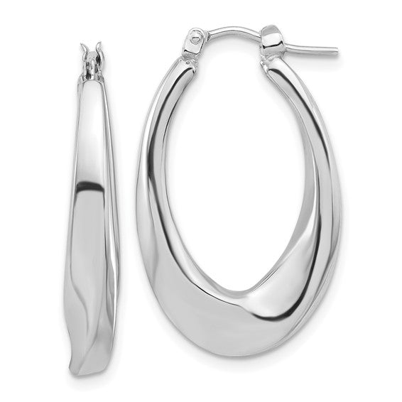 Leslie's 14K White Gold Polished Hollow Oval Twist Hoop Earrings