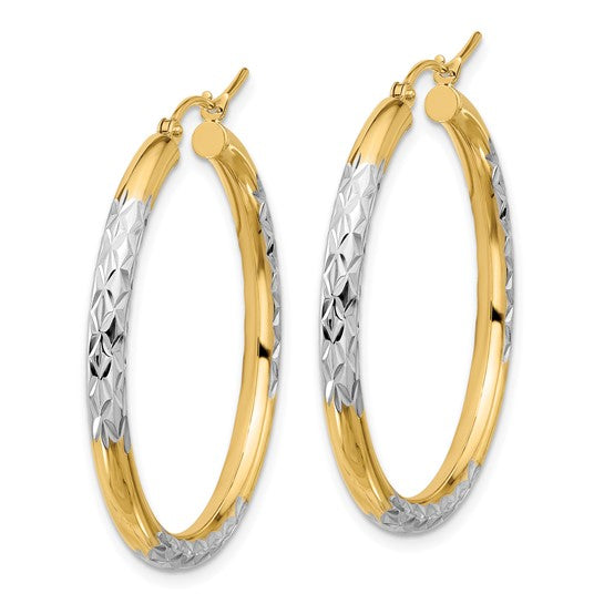 Leslie's 14k with Rhodium Diamond Cut 3mm Hoop Earrings