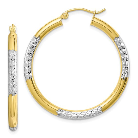 Leslie's 14k with Rhodium Diamond Cut 3mm Hoop Earrings