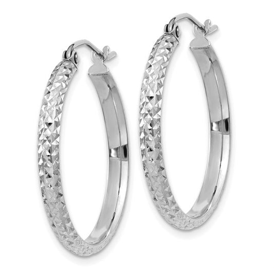 Leslie's 14k White Gold D/C 2.8x25mm Hollow Hoop Earrings